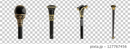 Elegant Walking Cane Handles Set. Luxury And Sophistication Collection Isolated On Transparent Background 127767456