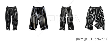 Black Satin Pants Collection Set. Fashionable Apparel And Style Inspiration Collection Isolated On Transparent Background 127767464