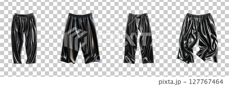 Black Satin Pants Collection Set. Fashionable Apparel And Style Inspiration Collection Isolated On Transparent Background 127767464
