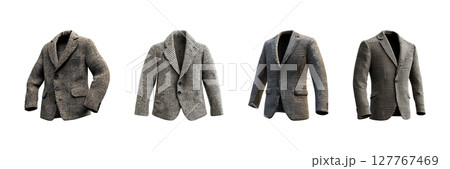 Houndstooth Patterned Blazers Set. Classic Men'S Fashion And Style Collection Isolated On Transparent Background 127767469