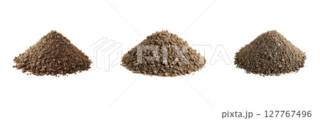 Three Piles Of Soil Set. Gardening And Agriculture Material Collection Isolated On Transparent Background 127767496