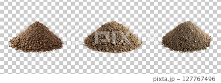 Three Piles Of Soil Set. Gardening And Agriculture Material Collection Isolated On Transparent Background 127767496