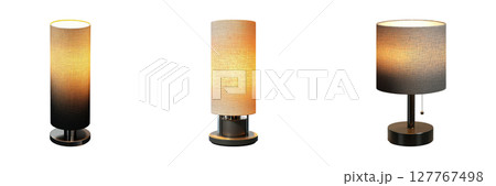 Modern Table Lamps With Cylindrical Shades Set. Contemporary Home Lighting Collection Isolated On Transparent Background 127767498