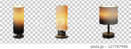 Modern Table Lamps With Cylindrical Shades Set. Contemporary Home Lighting Collection Isolated On Transparent Background 127767498