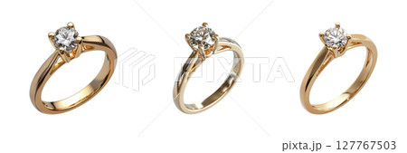 Gold Diamond Engagement Rings Set. Luxury Jewelry And Wedding Symbol Collection Isolated On Transparent Background Gold Diamond Engagement Rings Set. Luxury Jewelry And Wedding Symbol Collection Isolated On Transparent Background 127767503