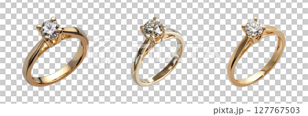 Gold Diamond Engagement Rings Set. Luxury Jewelry And Wedding Symbol Collection Isolated On Transparent Background Gold Diamond Engagement Rings Set. Luxury Jewelry And Wedding Symbol Collection Isolated On Transparent Background 127767503