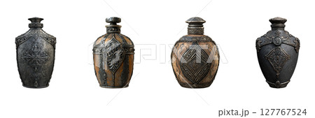 Ornate Vintage Bottles Set. Antique Decorative Containers Collection Isolated On Transparent Background 127767524