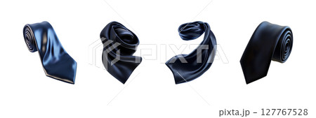 Elegant Black Ties Set. Formal Fashion Accessories Collection Isolated On Transparent Background 127767528