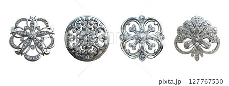 Elegant Diamond Brooch Collection Set. Luxury Jewelry And Fashion Accessories Collection Isolated On Transparent Background 127767530
