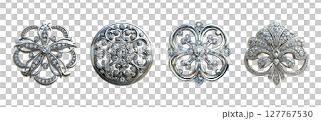 Elegant Diamond Brooch Collection Set. Luxury Jewelry And Fashion Accessories Collection Isolated On Transparent Background 127767530