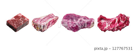 Variety Of Raw Meat Cuts Set. Culinary And Butchery Selection Collection Isolated On Transparent Background 127767531
