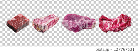 Variety Of Raw Meat Cuts Set. Culinary And Butchery Selection Collection Isolated On Transparent Background 127767531