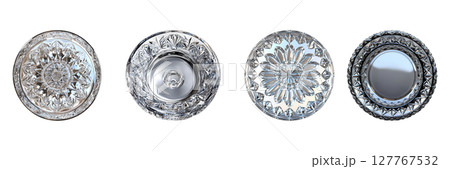 Crystal Glassware Collection Set. Elegant Decorative Plates And Bowls Collection Isolated On Transparent Background 127767532