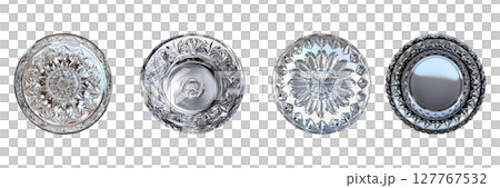 Crystal Glassware Collection Set. Elegant Decorative Plates And Bowls Collection Isolated On Transparent Background 127767532