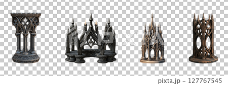 Gothic Architectural Ornament Set. Medieval Design Elements Collection Isolated On Transparent Background Gothic Architectural Ornament Set. Medieval Design Elements Collection Isolated On Transparent Background 127767545