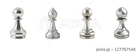 Silver Chess Pieces Set. Strategic Game Elements And Luxury Design Collection Isolated On Transparent Background Silver Chess Pieces Set. Strategic Game Elements And Luxury Design Collection Isolated On Transparent Background 127767548