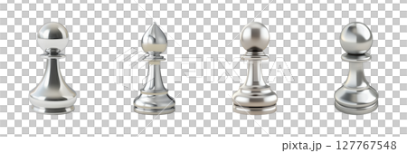 Silver Chess Pieces Set. Strategic Game Elements And Luxury Design Collection Isolated On Transparent Background Silver Chess Pieces Set. Strategic Game Elements And Luxury Design Collection Isolated On Transparent Background 127767548