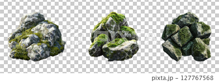 Moss-Covered Rock Formations Set. Natural Landscape Elements Collection Isolated On Transparent Background Moss-Covered Rock Formations Set. Natural Landscape Elements Collection Isolated On Transparent Background 127767568