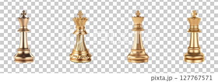 Golden Chess King Pieces Set. Luxury Strategy And Leadership Collection Isolated On Transparent Background 127767571