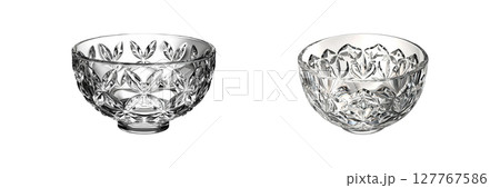 Crystal Cut Glass Bowls Set. Elegant Tableware And Home Decor Collection Isolated On Transparent Background 127767586