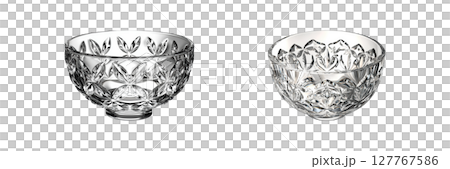 Crystal Cut Glass Bowls Set. Elegant Tableware And Home Decor Collection Isolated On Transparent Background 127767586