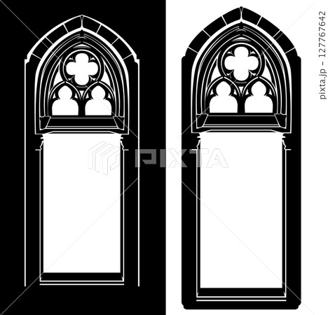 medieval fairy tale castle window or door black and white vector design 127767642