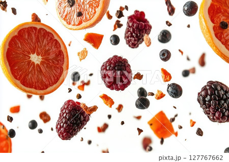 Fruits floating in the air. white background 127767662