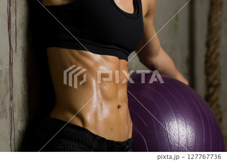 A woman`s athletic body. Abdominal muscles A woman`s athletic body. Abdominal muscles 127767736