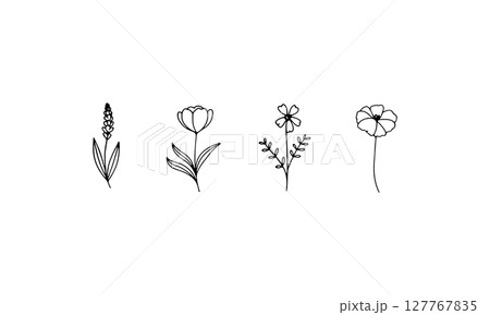 Fine Botanical Icons. A minimalist series of botanical icons with clean lines and consistent flower silhouettes for modern visual use. Fine Botanical Icons. A minimalist series of botanical icons with clean lines and consistent flower silhouettes for modern visual use. 127767835