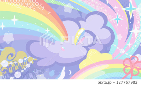 和風のユニコーンのためのメルヘンな背景イラスト_16:9 127767982