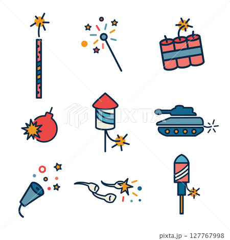 Fireworks and Independence Day with Icon Set 127767998