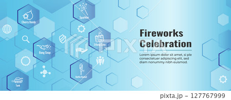 Fireworks and Independence Day Icon Set Web Header Banner 127767999