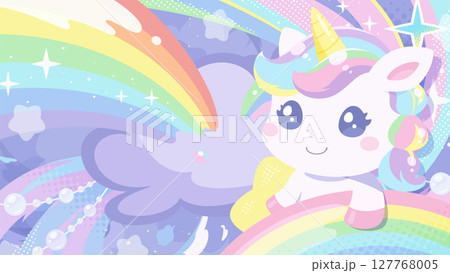 かわいいポップなユニコーンの背景イラスト_16:9 127768005