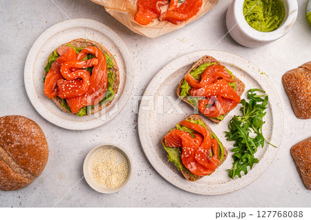 Avocado salmon sandwich Avocado salmon sandwich 127768088
