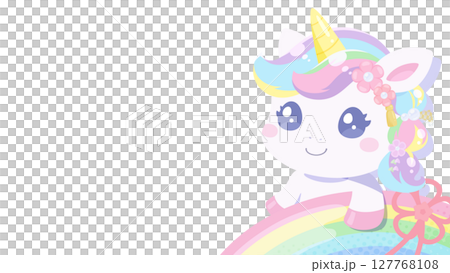 Illustration of a cute unicorn wearing a Japanese-style hair accessory_16:9 Illustration of a cute unicorn wearing a Japanese-style hair accessory_16:9 127768108