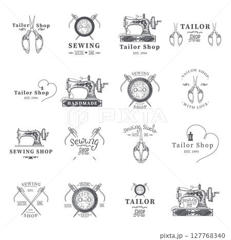 Set of tailor labels, emblems and design elements. Set of tailor labels, emblems and design elements. 127768340