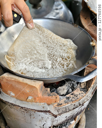 Traditional Thai Street Dessert Making on Charcoal Stove 127768598