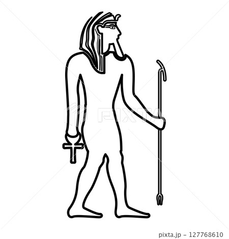 Egypt pharaoh Tutankhamen King Tut contour outline line icon black color vector illustration image thin flat style 127768610
