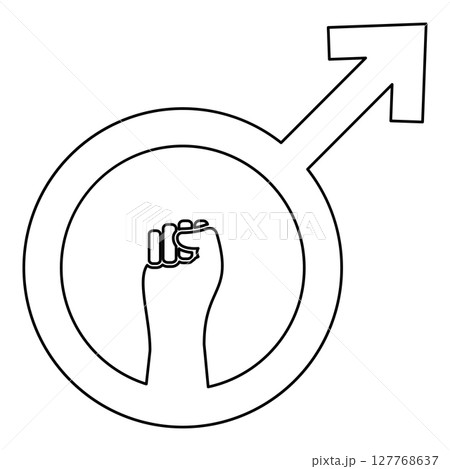 Anti feminism male symbol sign raised fist contour outline line icon black color vector illustration image thin flat style 127768637
