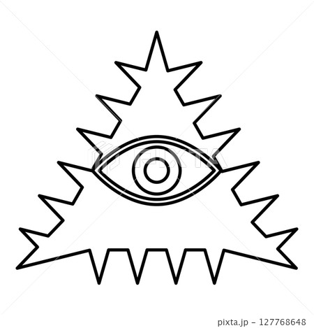 Mason symbol occult emblem of masonic Illuminati triangle all seeing eye of vision providence sacred sign in pyramid in triangle secret concept contour outline line icon black color vector 127768648