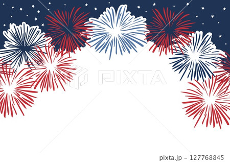 Hand drawn 4th of July greeting card, invitation. Doodle fireworks, stars sketch isolated, white, blue background. U.S. Independence Day posters, banners, social media. USA flag colors. Happy memorial Hand drawn 4th of July greeting card, invitation. Doodle fireworks, stars sketch isolated, white, blue background. U.S. Independence Day posters, banners, social media. USA flag colors. Happy memorial 127768845