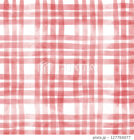Red Plaid Gingham Check Hand Drawn Background Pattern Overlay 127768877