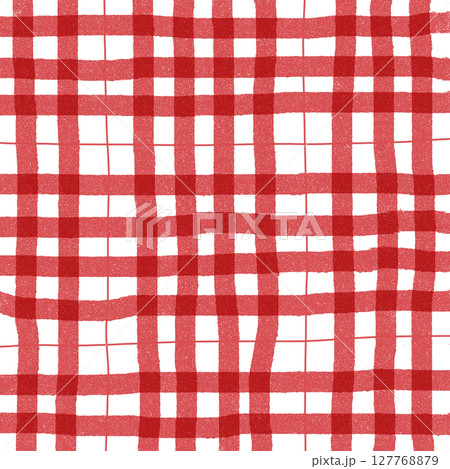 Red Plaid Gingham Check Hand Drawn Background Pattern Overlay 127768879