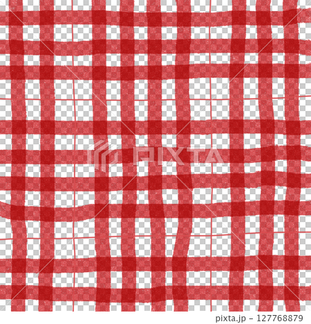 Red Plaid Gingham Check Hand Drawn Background Pattern Overlay 127768879