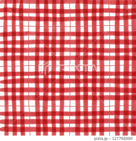 Red Plaid Gingham Check Hand Drawn Background Pattern Overlay 127768880