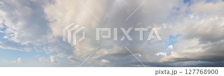 Panoramic sky with cloud, nature weather background. Environment, atmosphere and heaven concept Panoramic sky with cloud, nature weather background. Environment, atmosphere and heaven concept 127768900