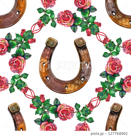 Seamless pattern with horseshoes. Watercolor. illustration. Seamless pattern with horseshoes. Watercolor. illustration. 127768902
