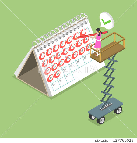 3D Isometric Flat Vector Illustration of Date Countdown, Tracking Dates On Calendar 3D Isometric Flat Vector Illustration of Date Countdown, Tracking Dates On Calendar 127769023