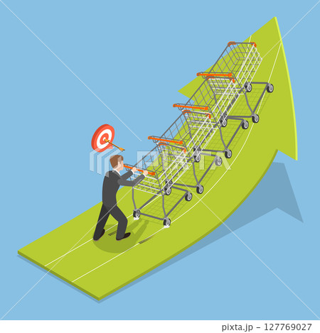 3D Isometric Flat Vector Illustration of Consumer Price Index, Increase Sales By Utilizing Marketing Strategies To Influence Consumer Spending And Purchasing Power 3D Isometric Flat Vector Illustration of Consumer Price Index, Increase Sales By Utilizing Marketing Strategies To Influence Consumer Spending And Purchasing Power 127769027