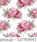 watercolor pattern wildflowers illustration pink with green leaves isolated 127769041